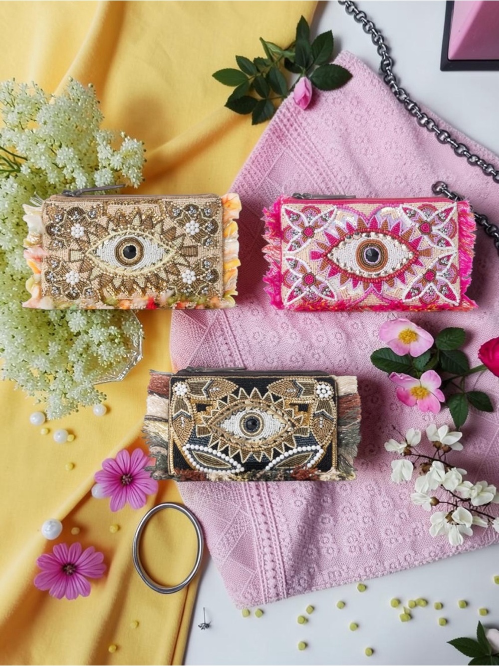 🆕 Myra Bag - Eye Embellished - Beaded - Clutch - Wallet - Cosmetic - 3 Colors